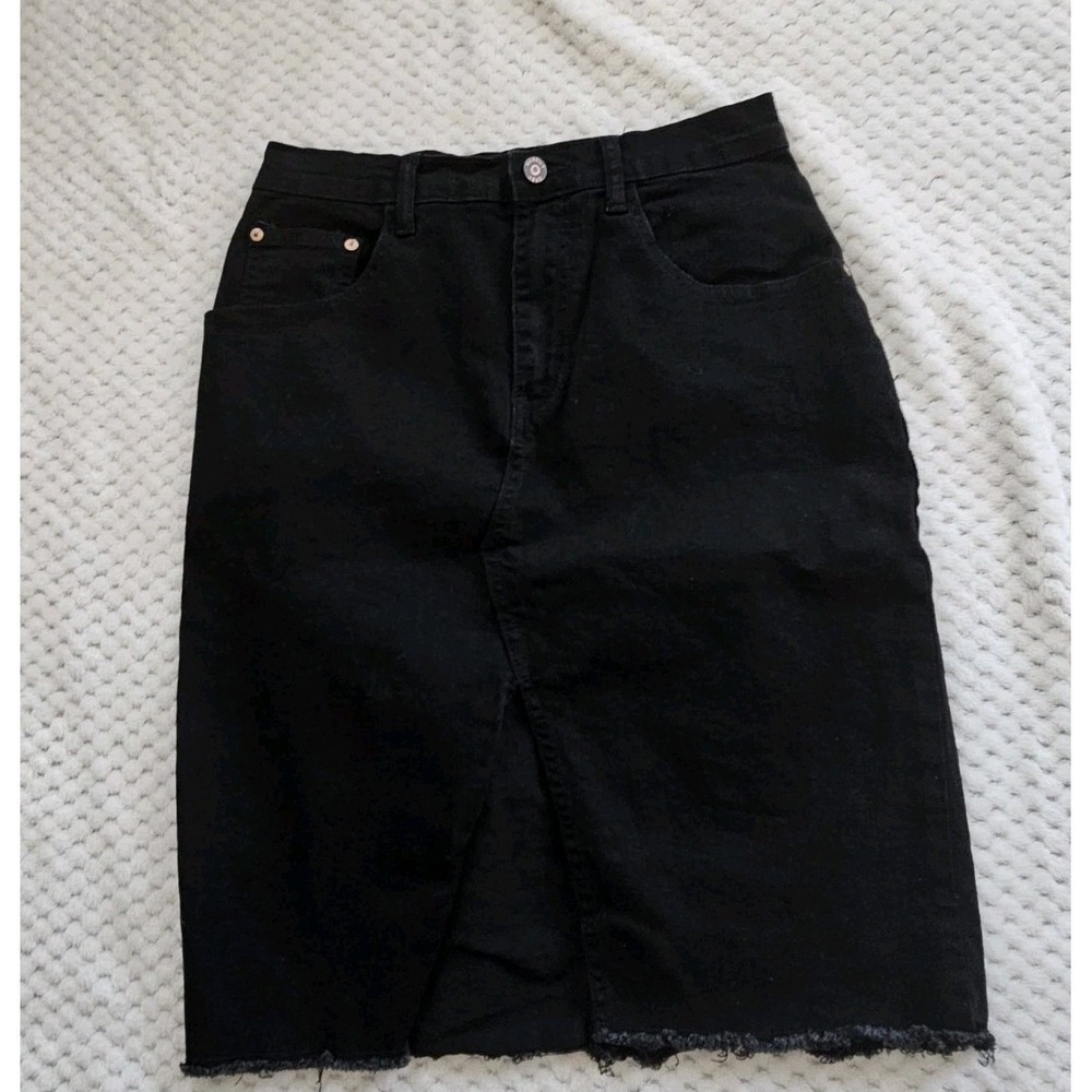 Happily Grey Women's Black Mini Denim Skirt Front‎ Slit Raw Hem 5/26